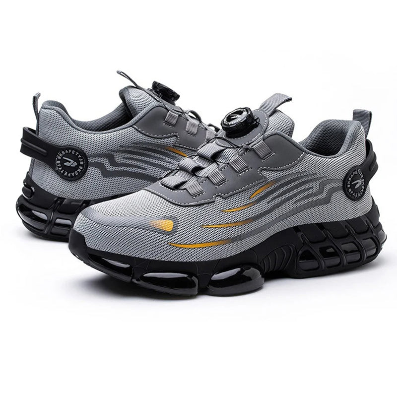 Unzerstörbare sicherheitsschuhe mit drehknopf, Stahlkappen sicherheitsschuhe mit luftblasen