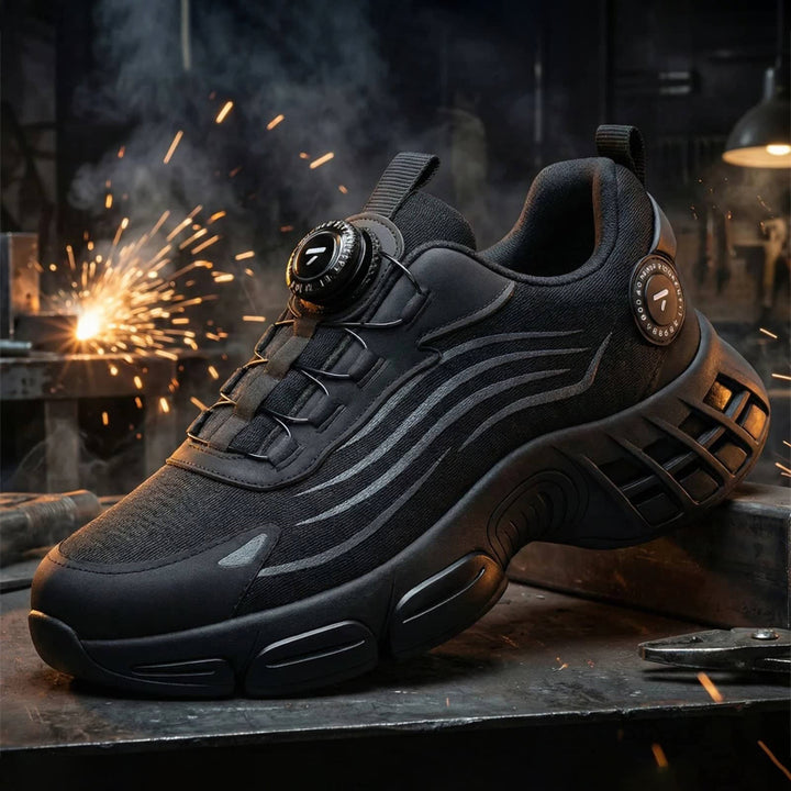 Unzerstörbare sicherheitsschuhe mit drehknopf, Stahlkappen sicherheitsschuhe mit luftblasen